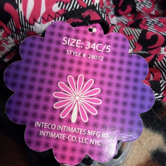 Inteco Intimates Size 34C 5 Small Bra Panty Set Pink Black Leopard Lingerie NEW - Picture 5 of 5